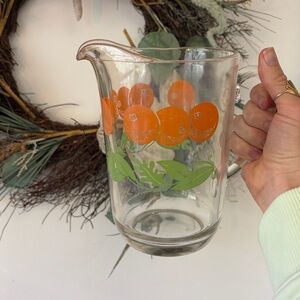 Anchor Hocking 1950’s Vintage Glass Pitcher with Orange Fruit Design